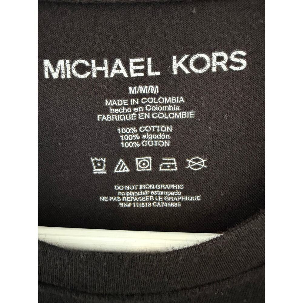 Michael Kors Graphic Logo T-Shirt Black Blue Paint Print Medium 100% Cotton - Picture 3 of 5